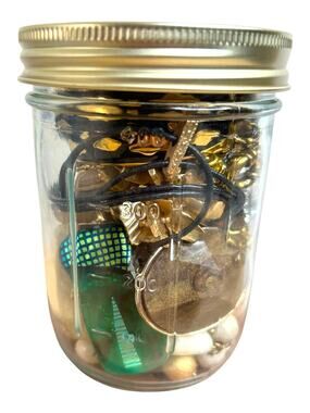 Jewelry Jar Gold Tones Vintage to Modern Mixed Jewelry Lot Wearable